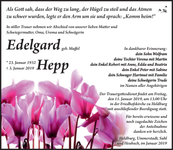 Traueranzeige von Edelgard Hepp von Südthüringer Presse