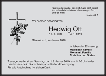 Traueranzeige von Ott Hedwig von Frankenpost
