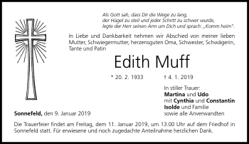 Traueranzeige von Edtih Muff von Neue Presse Coburg