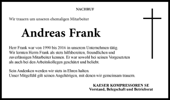 Traueranzeige von Andreas Frank von Neue Presse Coburg