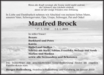 Traueranzeige von Manfred Brock von Südthüringer Presse
