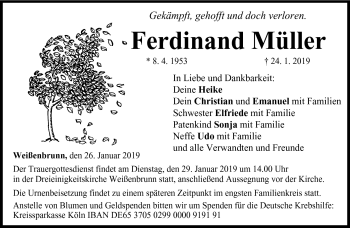 Traueranzeige von Ferdinand Müller von Neue Presse Coburg