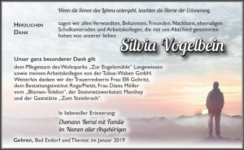 Traueranzeige von Silvia Vogelbein von Südthüringer Presse
