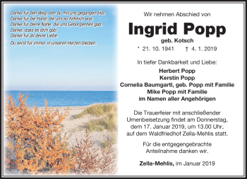 Traueranzeige von Ingrid Popp von Südthüringer Presse