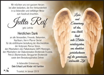 Traueranzeige von Jutta Reif von Südthüringer Presse