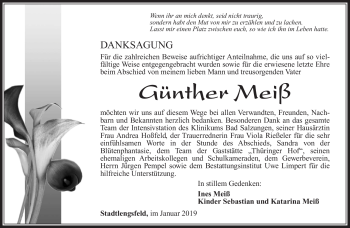 Traueranzeige von Günther Meiß von Südthüringer Presse