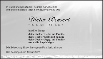 Traueranzeige von Dieter Bessert von Südthüringer Presse