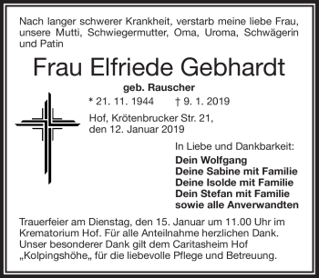 Traueranzeige von Elfriede Gebhardt von Frankenpost