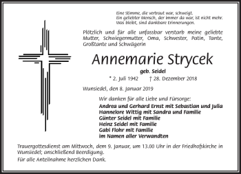 Traueranzeige von Annemarie Strycek von Frankenpost