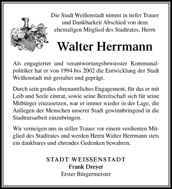 Traueranzeige von Walter Herrmann von Frankenpost