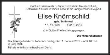 Traueranzeige von Elise Knörnschild von Frankenpost