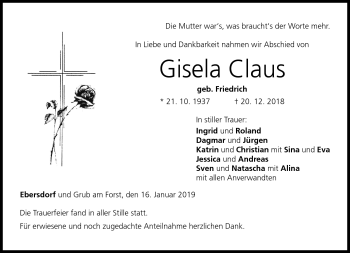 Traueranzeige von Gisela Claus von Neue Presse Coburg
