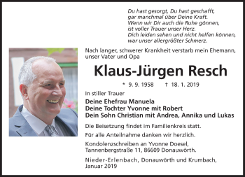 Traueranzeige von Klaus-Jürgen Resch von Neue Presse Coburg