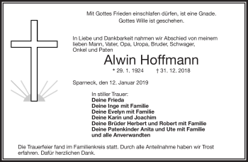 Traueranzeige von Alwin Hoffmann von Frankenpost