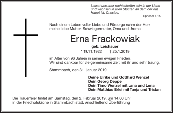 Traueranzeige von Erna Frackowiak von Frankenpost