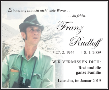 Traueranzeige von Franz Rudloff von Südthüringer Presse