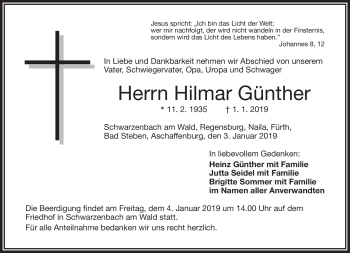 Traueranzeige von Hilmar Günther von Frankenpost