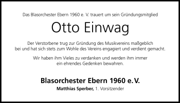 Traueranzeige von Otto Einwag von Neue Presse Coburg