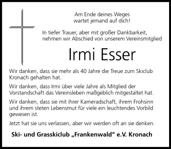Traueranzeige von Irmi Esser von Neue Presse Coburg