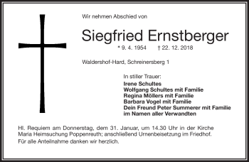 Traueranzeige von Siegfried Ernstberger von Frankenpost
