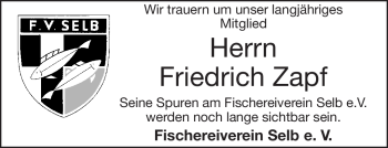 Traueranzeige von Friedrich Zapf von Frankenpost