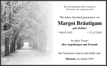 Traueranzeige von Margot Bräutigam von Südthüringer Presse