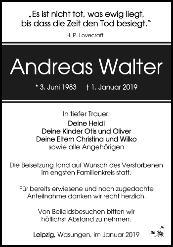 Traueranzeige von Andreas Walter von Südthüringer Presse