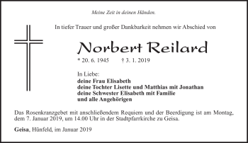 Traueranzeige von Norbert Reilard von Südthüringer Presse