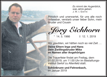Traueranzeige von Jörg Eichhorn von Südthüringer Presse