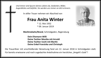 Traueranzeige von Anita Winer von Frankenpost