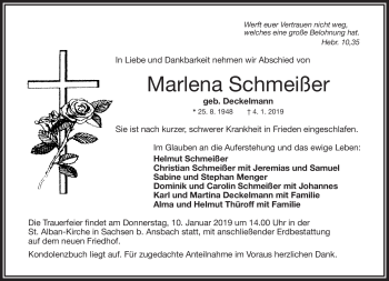 Traueranzeige von Marlena Schmeißer von Frankenpost