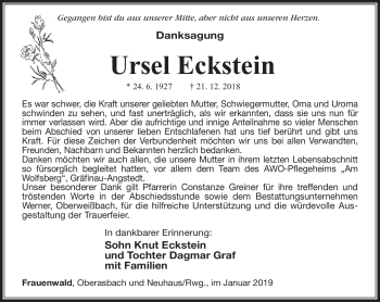 Traueranzeige von Ursel Eckstein von Südthüringer Presse