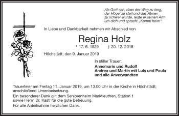 Traueranzeige von Regina Holz von Frankenpost