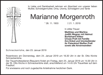Traueranzeige von Marianne Morgenroth von Neue Presse Coburg