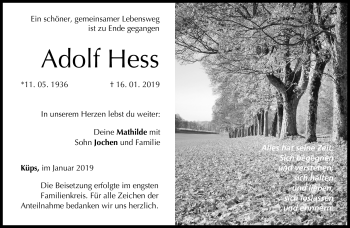 Traueranzeige von Adolf Hess von Neue Presse Coburg