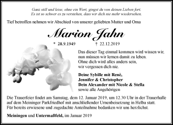 Traueranzeige von Marion Jahn von Südthüringer Presse