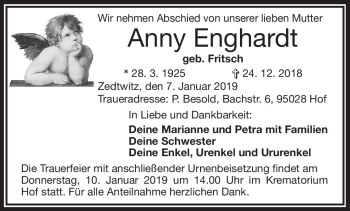 Traueranzeige von Anny Enghardt von Frankenpost