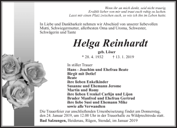 Traueranzeige von Helga Reinhardt von Südthüringer Presse