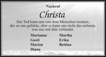 Traueranzeige von Christa  von Südthüringer Presse