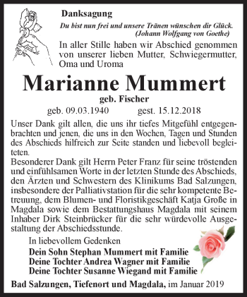 Traueranzeige von Marianne Mummert von Südthüringer Presse