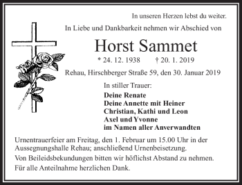 Traueranzeige von Horst Sammet von Frankenpost