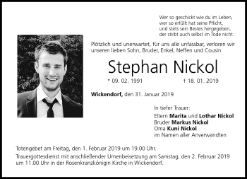 Traueranzeige von Stephan Nickol von Neue Presse Coburg
