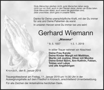 Traueranzeige von Gerhard Wiemann von Neue Presse Coburg