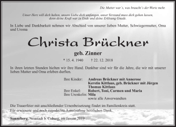 Traueranzeige von Christa Brückner von Südthüringer Presse