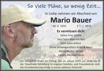Traueranzeige von Mario Bauer von Südthüringer Presse
