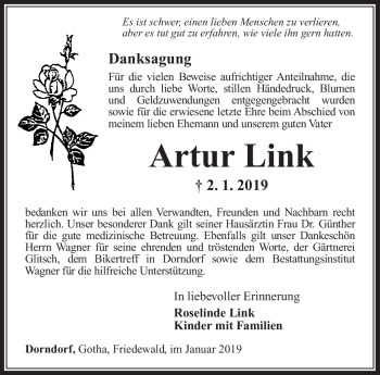 Traueranzeige von Artur Link von Südthüringer Presse