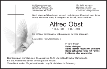 Traueranzeige von Alfred Obst von Frankenpost