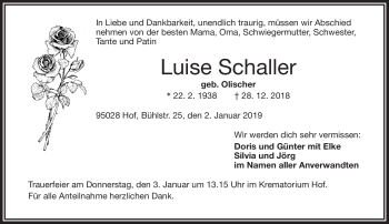 Traueranzeige von Luise Schaller von Frankenpost