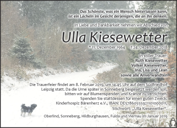 Traueranzeige von Ulla Kiesewetter von Südthüringer Presse