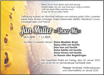 Traueranzeige von Jan Müller von Südthüringer Presse